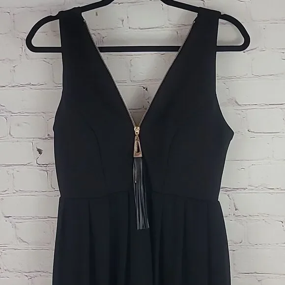 Made In Italy Black Sleeveless Maxi Dress With Gold Zipper Bust. Size Large